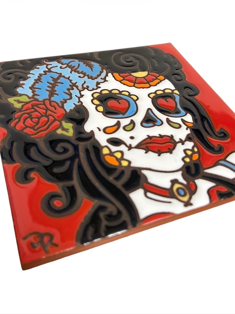 Hand N Hand Designs Day of the Dead Sugar Skull Colorful Art MN Tile 6x6